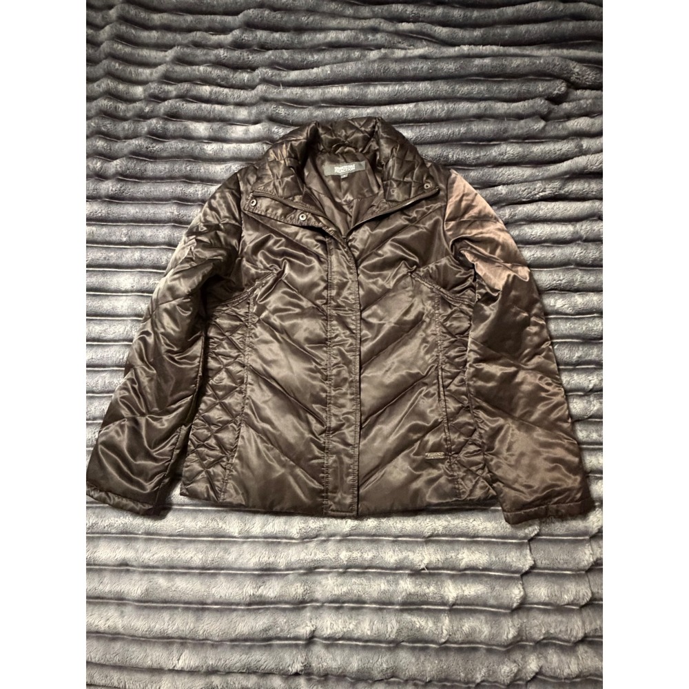 Kenneth Cole Reaction Brown Quilted Puffer Jacket Satin Finish Womens Medium